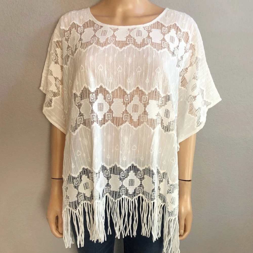 Chico's White Lace with Fringe Poncho